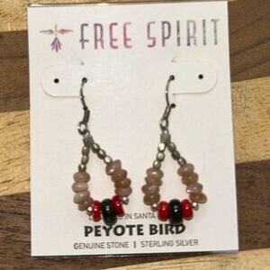 NWT Peyote Bird Free Spirit Sterling Silver Beaded Genuine Stone Earrings